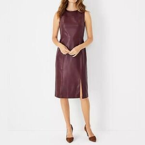 Ann‎ Taylor burgundy faux leather dress NWT size 2P